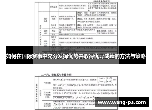 如何在国际赛事中充分发挥优势并取得优异成绩的方法与策略