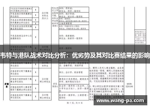 韦特与港队战术对比分析：优劣势及其对比赛结果的影响