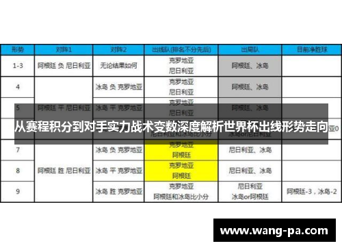从赛程积分到对手实力战术变数深度解析世界杯出线形势走向