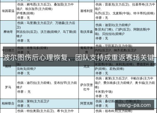 波尔图伤后心理恢复，团队支持成重返赛场关键